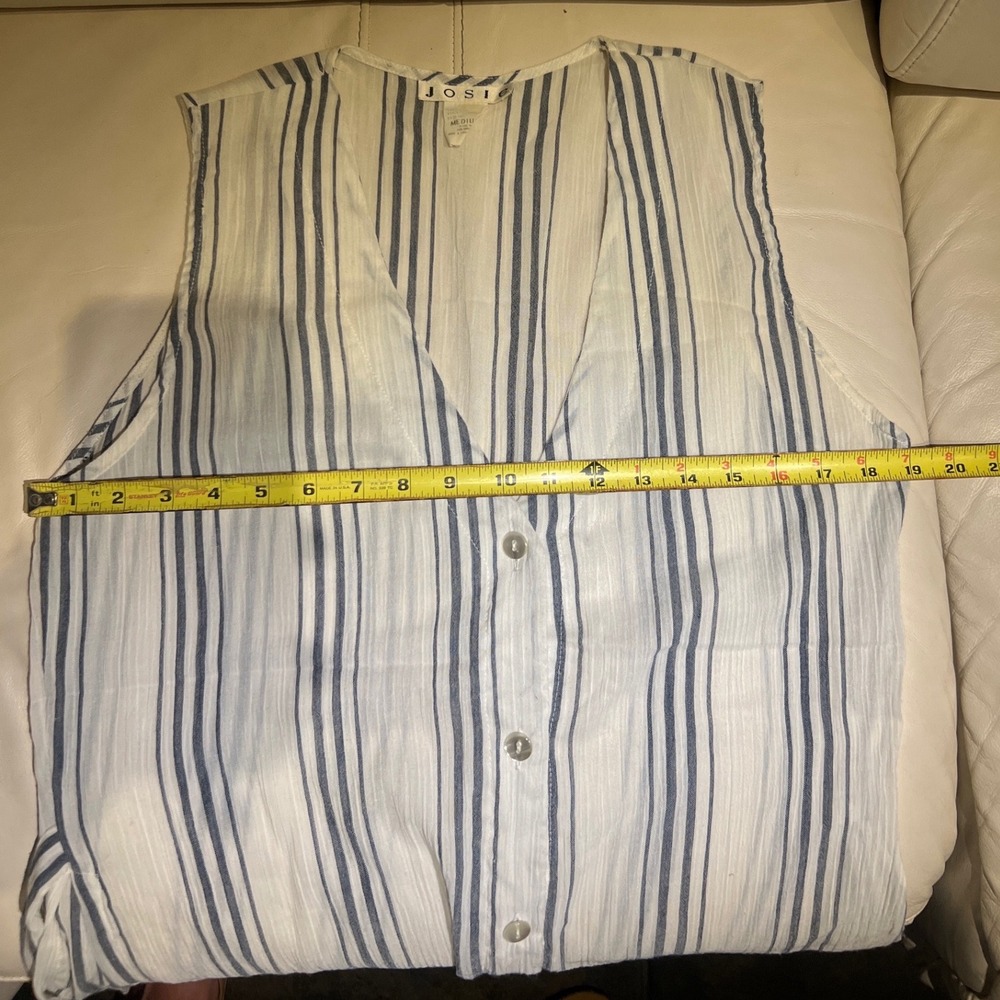 Josie Natori Striped Pajama Set Medium Blue White Sleeveless Top Wide Leg Pants - Picture 8 of 8